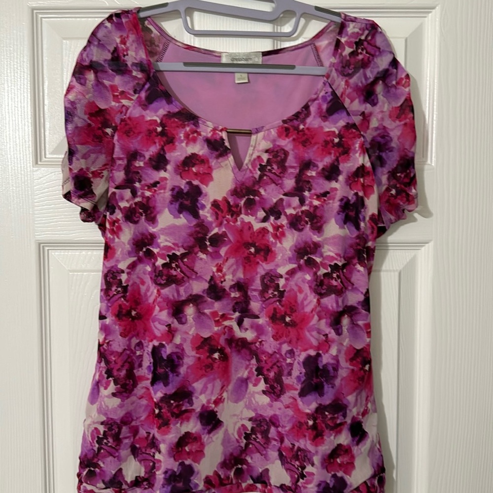 Beautiful purple and magenta flowered keyhole blouse
